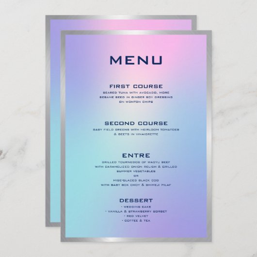 Roze en blauwe ombre, zilveren accent menu (Voorkant / Achterkant)