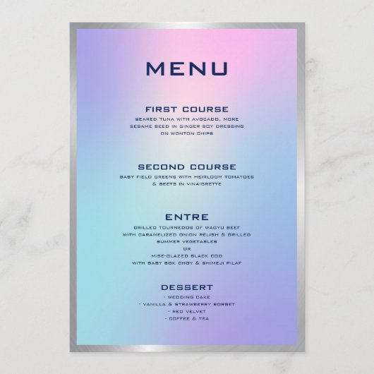Roze en blauwe ombre, zilveren accent menu (Voorkant)