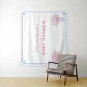 Roze en blauwe online babyshower-achtergrond met p wandkleed (In situ)