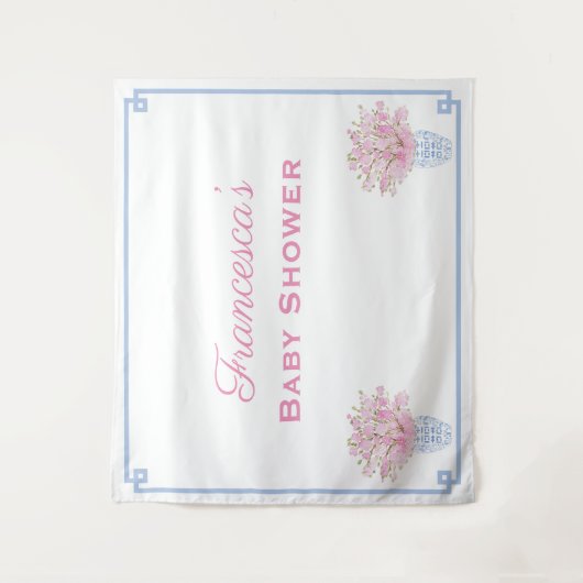 Roze en blauwe online babyshower-achtergrond met p wandkleed (Voorkant)