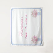 Roze en blauwe online babyshower achtergrond wandkleed (Voorkant)