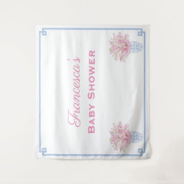 Roze en blauwe online babyshower achtergrond wandkleed