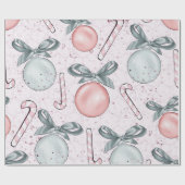 Roze en Blauwe Ornamenten Candy Canes Christmas Cadeaupapier (Vlak)
