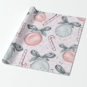Roze en Blauwe Ornamenten Candy Canes Christmas Cadeaupapier (Uitgerold)