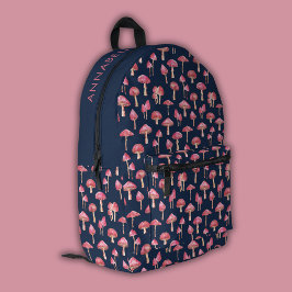 Roze en Blauwe Paddenstoelpatroon Bedrukte Rugzak