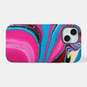 Roze en Blauwe Paint Telefoonhoes iPhone 15 Case (Achterkant horizontaal)