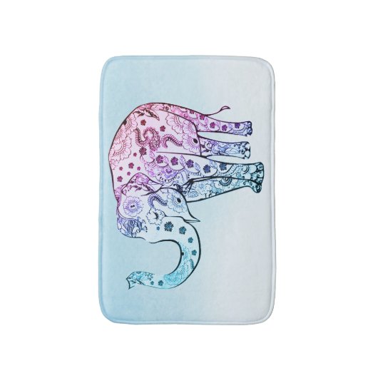Roze en Blauwe Paisley Olifant Badmat (Voorkant Verticaal)