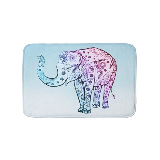 Roze en Blauwe Paisley Olifant Badmat (Voorkant)