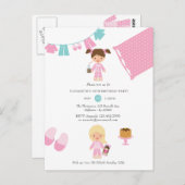 Roze en blauwe Pajama Pancake Girl Birthday Party Briefkaart (Voorkant / Achterkant)