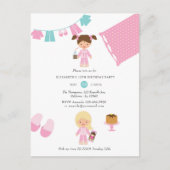 Roze en blauwe Pajama Pancake Girl Birthday Party Briefkaart (Voorkant)