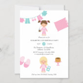 Roze en blauwe Pajama Pancake Girl Birthday Party Magnetische Uitnodiging (Voorkant)