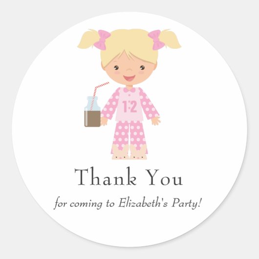 Roze en blauwe Pajama Pancake Girl Birthday Party Ronde Sticker (Voorkant)