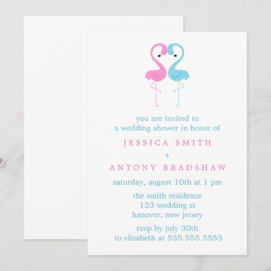 Roze en blauwe paren bruiloft kaart (Voorkant / Achterkant)