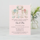 Roze en Blauwe Pastel Bloem Paard Engagement Party Kaart (Staand voorkant)