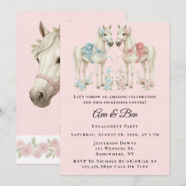 Roze en Blauwe Pastel Bloem Paard Engagement Party Kaart