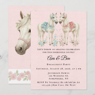 Roze en Blauwe Pastel Bloem Paard Engagement Party Kaart