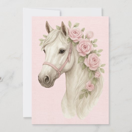 Roze en Blauwe Pastel Bloemen Paardenbruiloft Kaart (Achterkant)