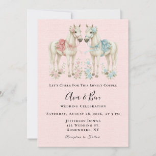Roze en Blauwe Pastel Bloemen Paardenbruiloft Kaart