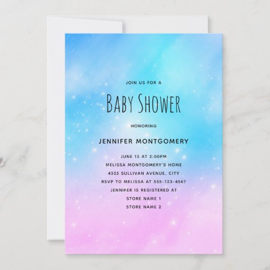 Roze en Blauwe Pastel Gradiënt Lucht Babyshower Kaart (Voorkant)