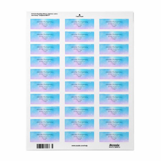 Roze en Blauwe Pastel Gradient Sky Adres Etiket (Full Sheet)