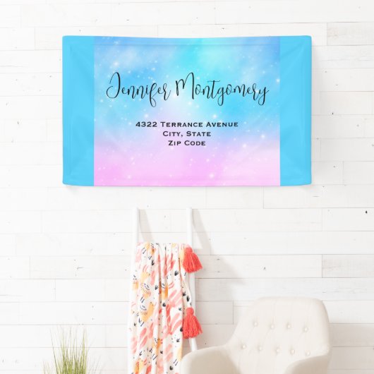Roze en Blauwe Pastel Gradient Sky Adres Spandoek (Insitu)