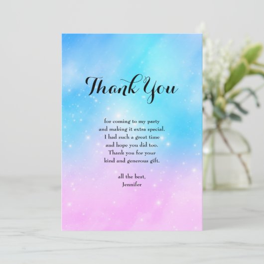 Roze en Blauwe Pastel Gradient Sky Bedankkaart (Staand voorkant)