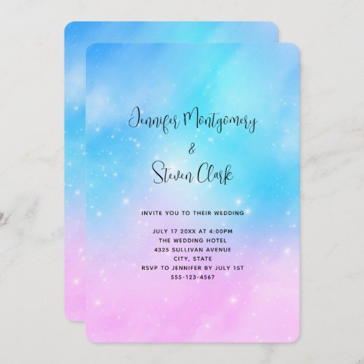 Roze en Blauwe Pastel Gradient Sky Bruiloft Kaart (Voorkant / Achterkant)