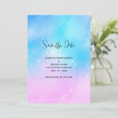 Roze en Blauwe Pastel Gradient Sky Bruiloft Save The Date (Staand voorkant)