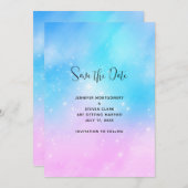 Roze en Blauwe Pastel Gradient Sky Bruiloft Save The Date (Voorkant / Achterkant)