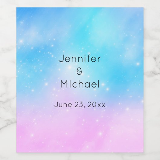 Roze en Blauwe Pastel Gradient Sky Bruiloft Wijn Etiket (Enkel label)