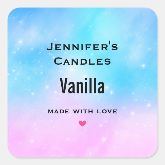 Roze en Blauwe Pastel Gradient Sky Candle Business Vierkante Sticker (Voorkant)