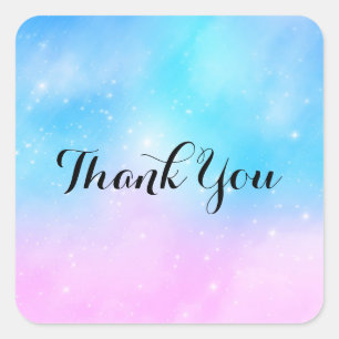 Roze en Blauwe Pastel Gradient Sky Dank u Vierkante Sticker