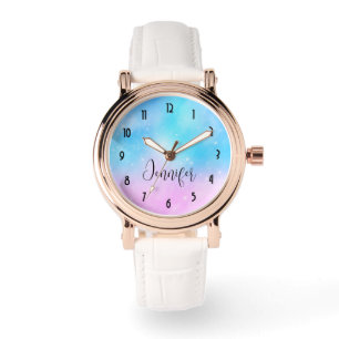 Roze en Blauwe Pastel Gradient Sky Horloge