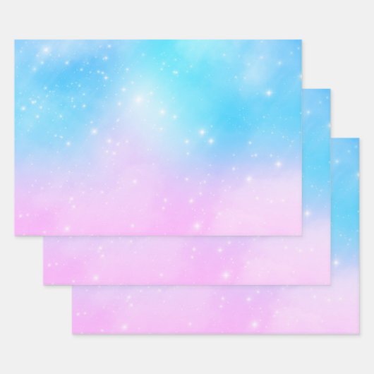 Roze en Blauwe Pastel Gradient Sky Inpakpapier Vel (Set)