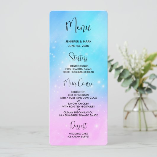 Roze en Blauwe Pastel Gradient Sky Menu Kaart (Staand voorkant)