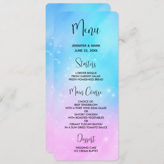 Roze en Blauwe Pastel Gradient Sky Menu Kaart (Voorkant / Achterkant)