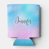 Roze en Blauwe Pastel Gradient Sky met Sterren Blikjeskoeler (Achterkant)