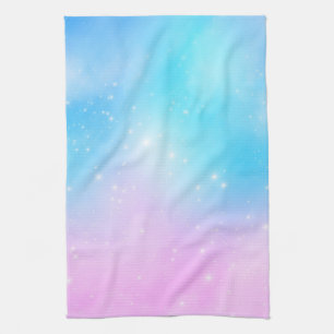 Roze en Blauwe Pastel Gradient Sky met Sterren Theedoek