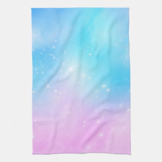 Roze en Blauwe Pastel Gradient Sky met Sterren Theedoek (Verticaal)