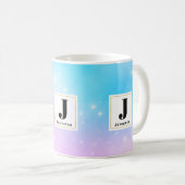 Roze en Blauwe Pastel Gradient Sky Monogram Koffiemok (Voorkant rechts)