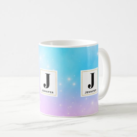 Roze en Blauwe Pastel Gradient Sky Monogram Koffiemok (Voorkant rechts)
