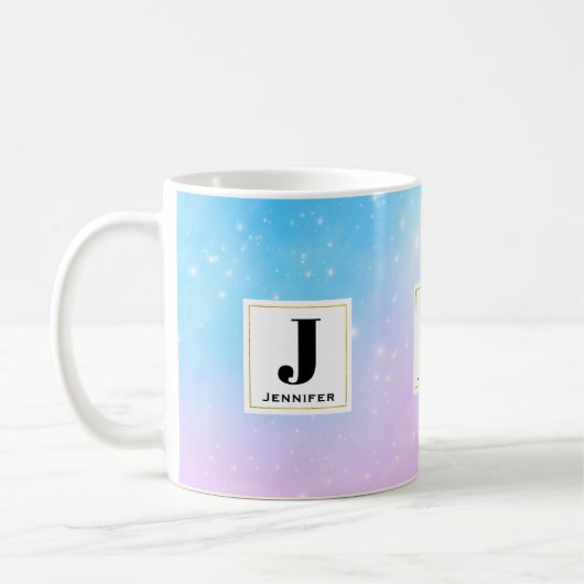 Roze en Blauwe Pastel Gradient Sky Monogram Koffiemok (Links)