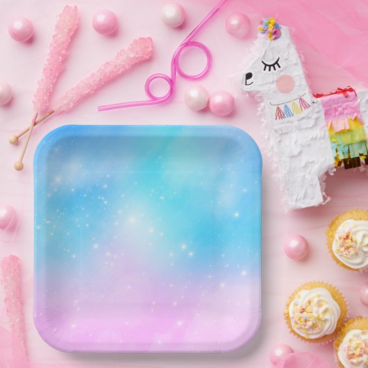 Roze en Blauwe Pastel Gradient Sky Papieren Bordje (Feest)