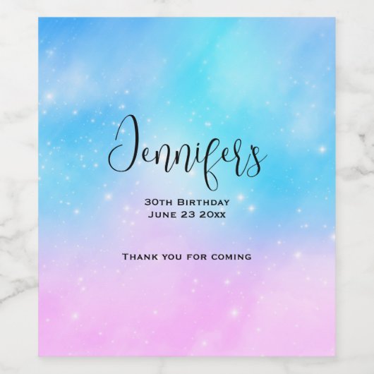 Roze en Blauwe Pastel Gradient Sky Party Dank u Wijn Etiket (Enkel label)