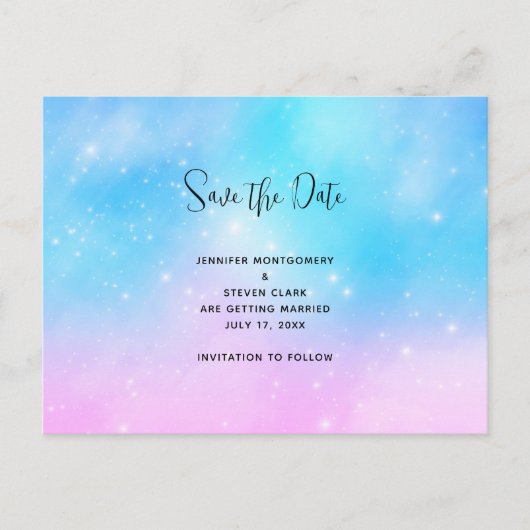 Roze en Blauwe Pastel Gradient Sky Save the Date Uitnodiging Briefkaart (Voorkant)
