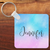Roze en Blauwe Pastel Gradient Sky Sleutelhanger (Voorkant)