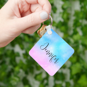 Roze en Blauwe Pastel Gradient Sky Sleutelhanger