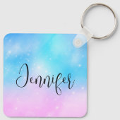 Roze en Blauwe Pastel Gradient Sky Sleutelhanger (Achterkant)