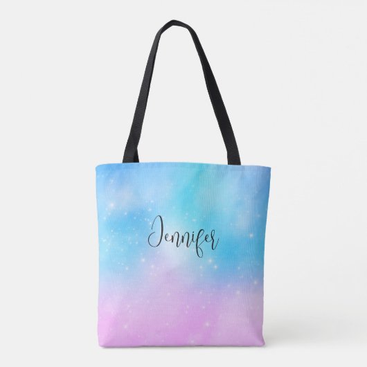 Roze en Blauwe Pastel Gradient Sky Tote Bag (Achterkant)