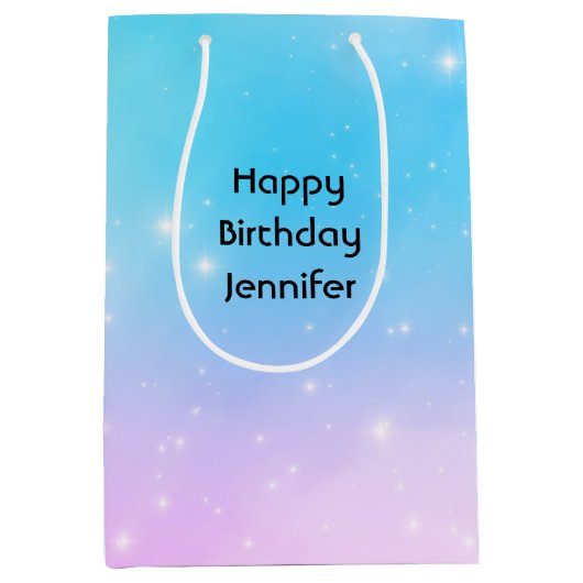 Roze en Blauwe Pastel Gradient Sky Verjaardag Medium Cadeauzakje (Voorkant)